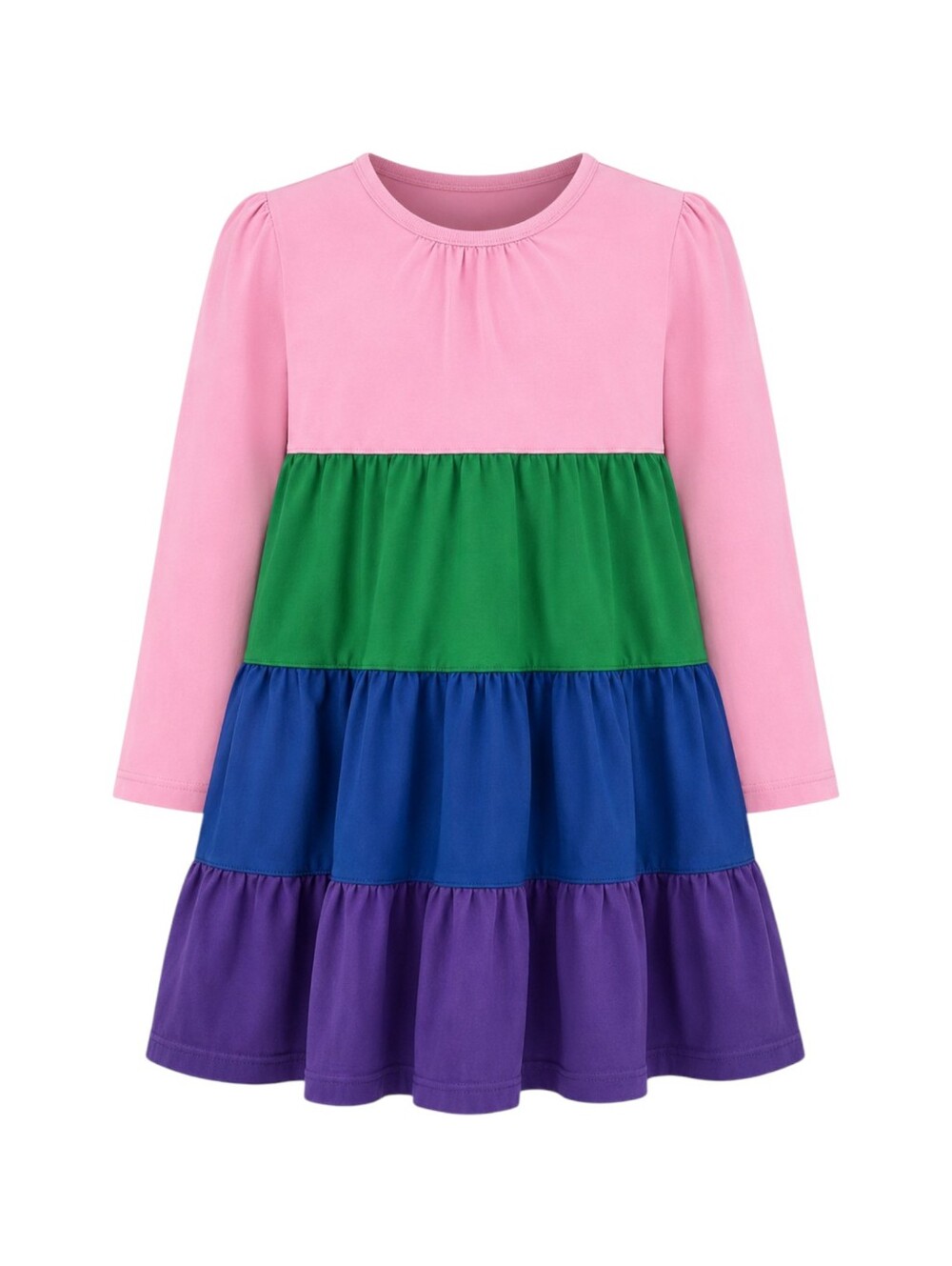 Hanna Andersson Kids Colorblock Tiered Dress Pink Green Blue Purple Peru 120 6 7
